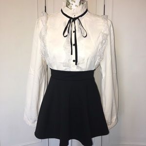 Lace Embroidered Bow Accent Blouse